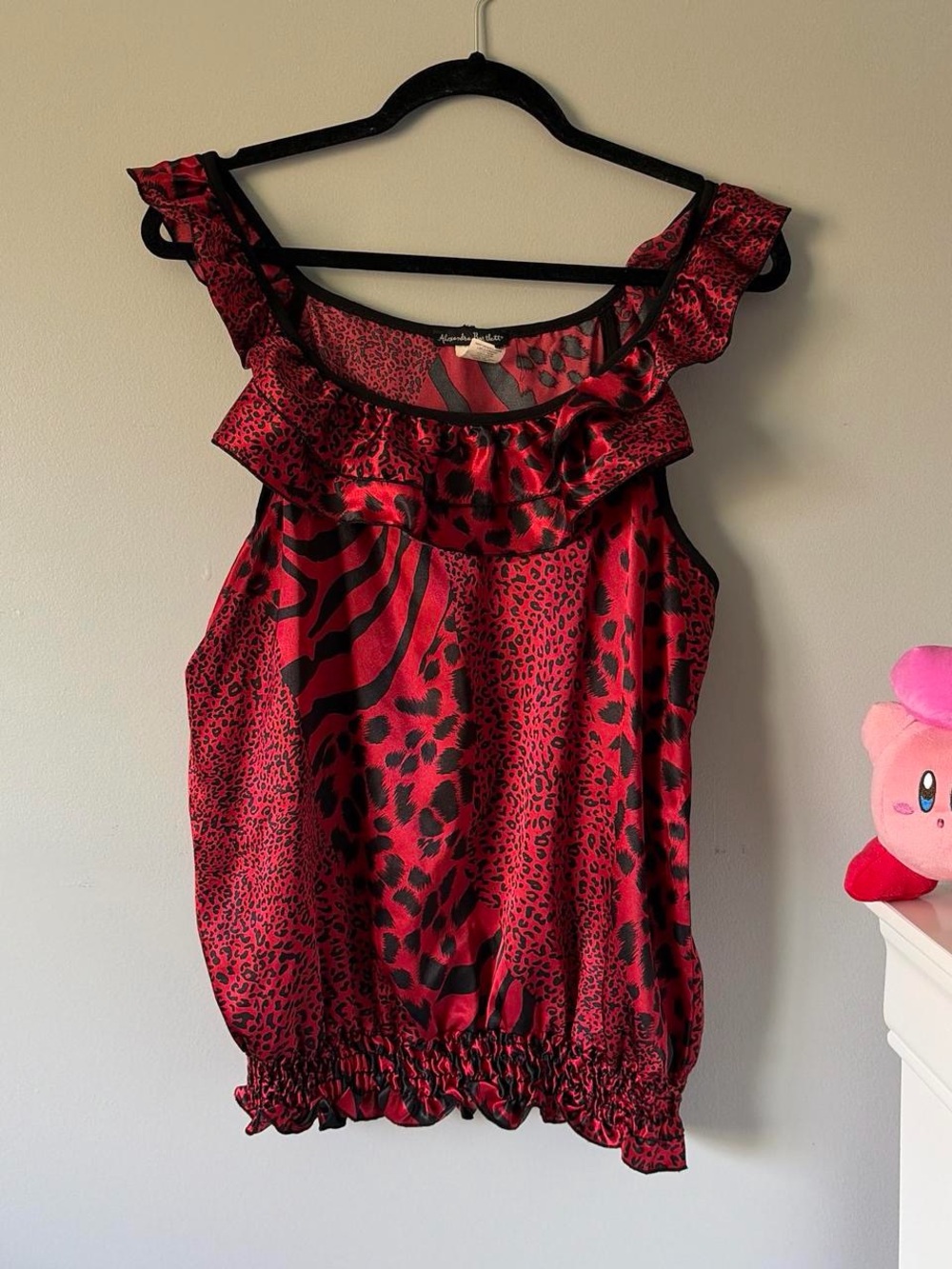 Alexandra Bartlett Pink and Black Animal Print Ruffle Tank Top